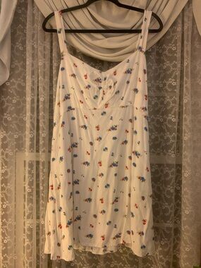 Old Navy White Mini Dress with Blue and Red Floral Print